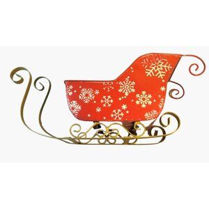 Vintage Metal Christmas Sleigh Decoration With Snowflake Design distressed